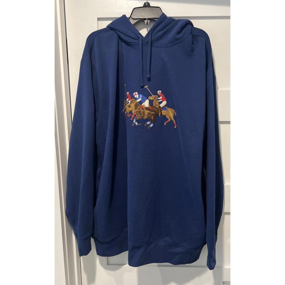 $208 NEW Polo Ralph Lauren Triple Pony Fleece BIG&TALL  2XLT Hoodie Men's  Blue - Picture 3 of 8